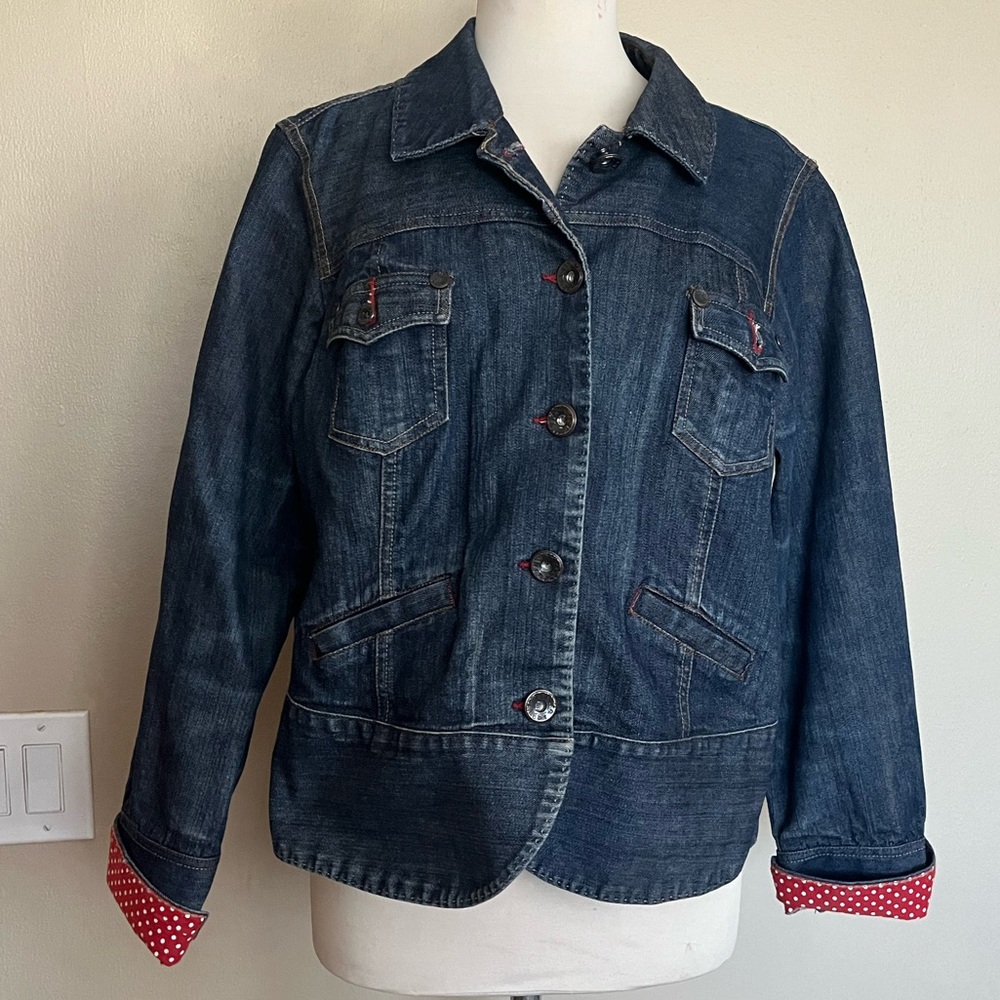 Christopher & Banks Dark Blue Jean Jacket with Red Details